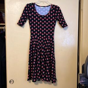 Strawberry motif, black dress